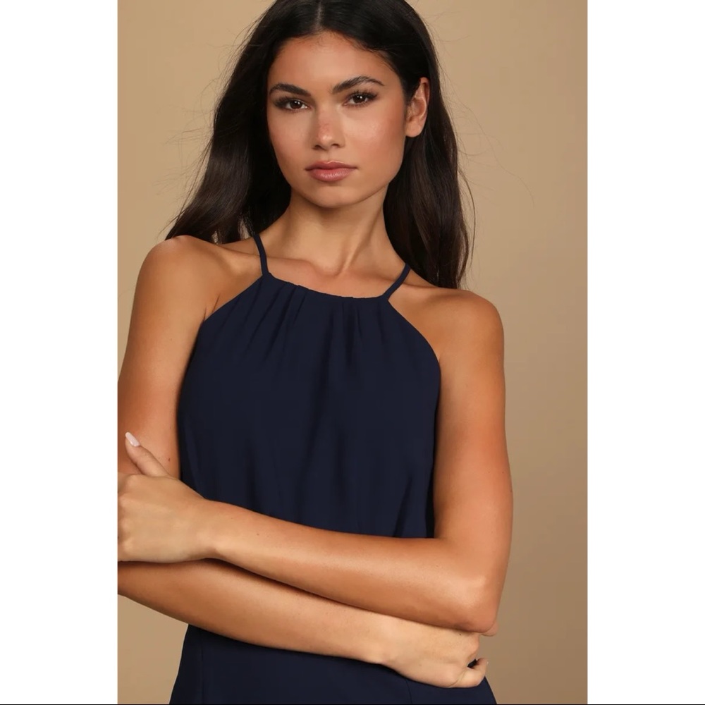 NWOT Lulus Dreamy Date Night Navy Blue Sleeveless Midi Dress Medium - Picture 2 of 13